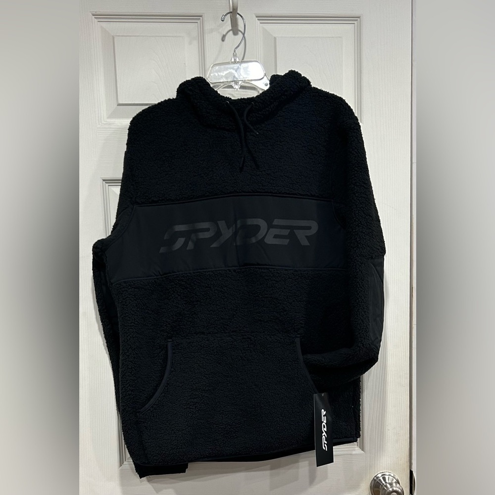 Spyder Mens L Large Vista Hoodie Sweatshirt Black NWT Stretch Polyester Fleece